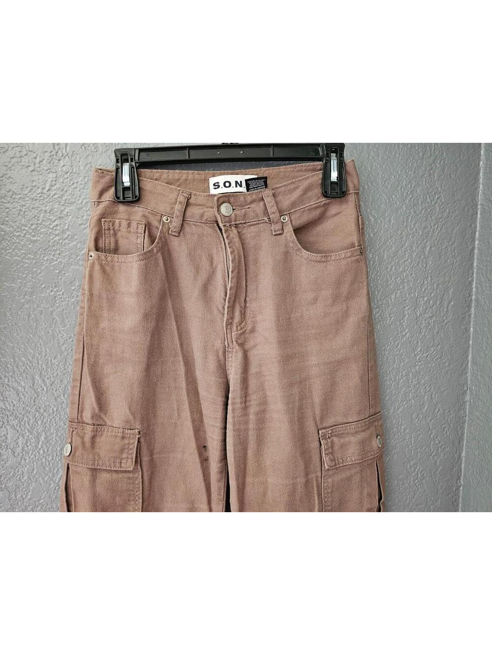 Women's S.O.N.G Cargo Denim Pants Brown Straight Leg Size 1 / 25 Pockets Zip Fly - Picture 9 of 15
